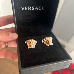 Authentic Versace two color tone earrings gold /silver